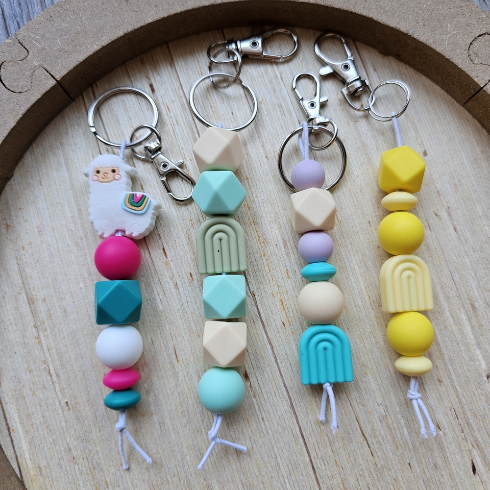 Colorful Beaded Keychains with Charms